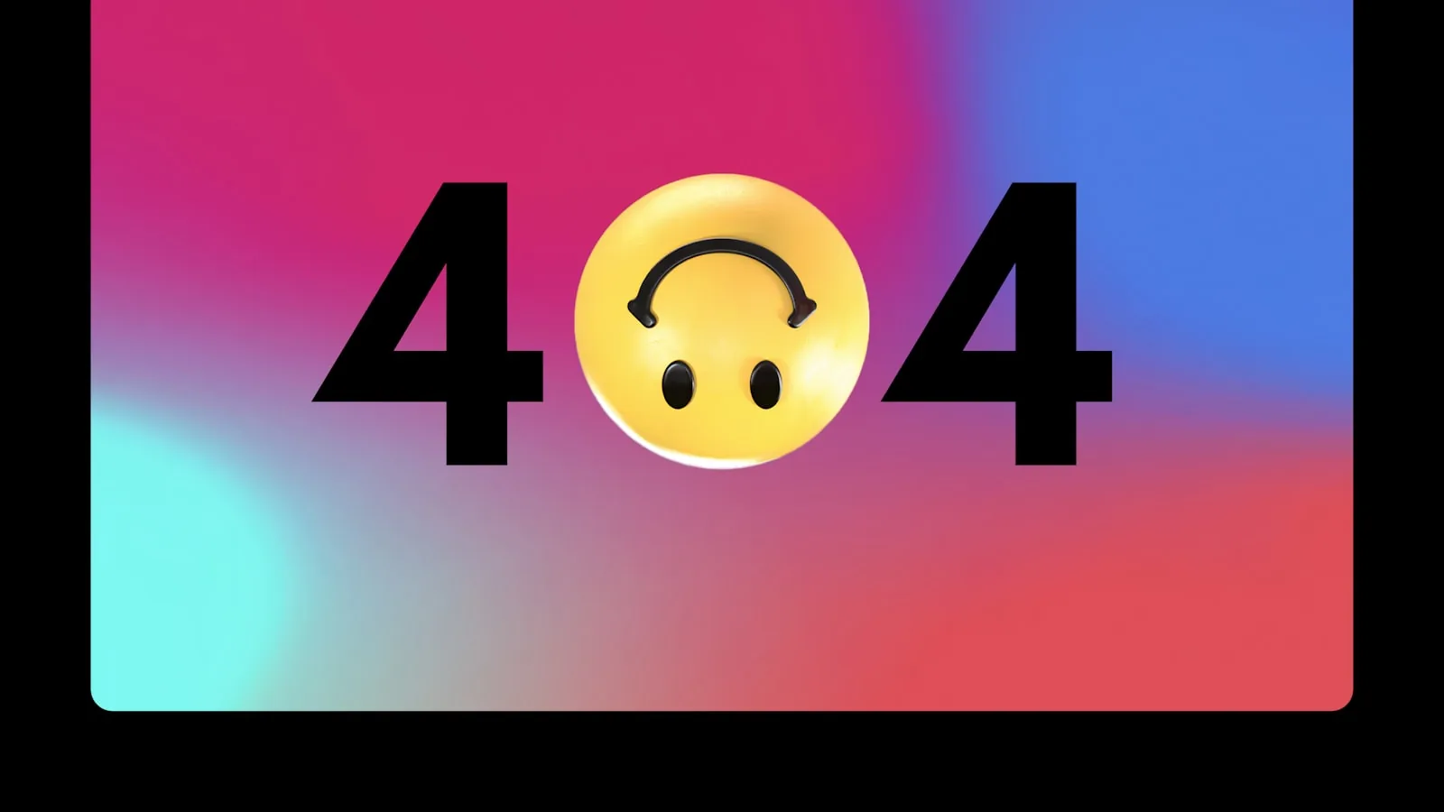 Ilustración de un error 404 con una cara triste sobre fondo de colores